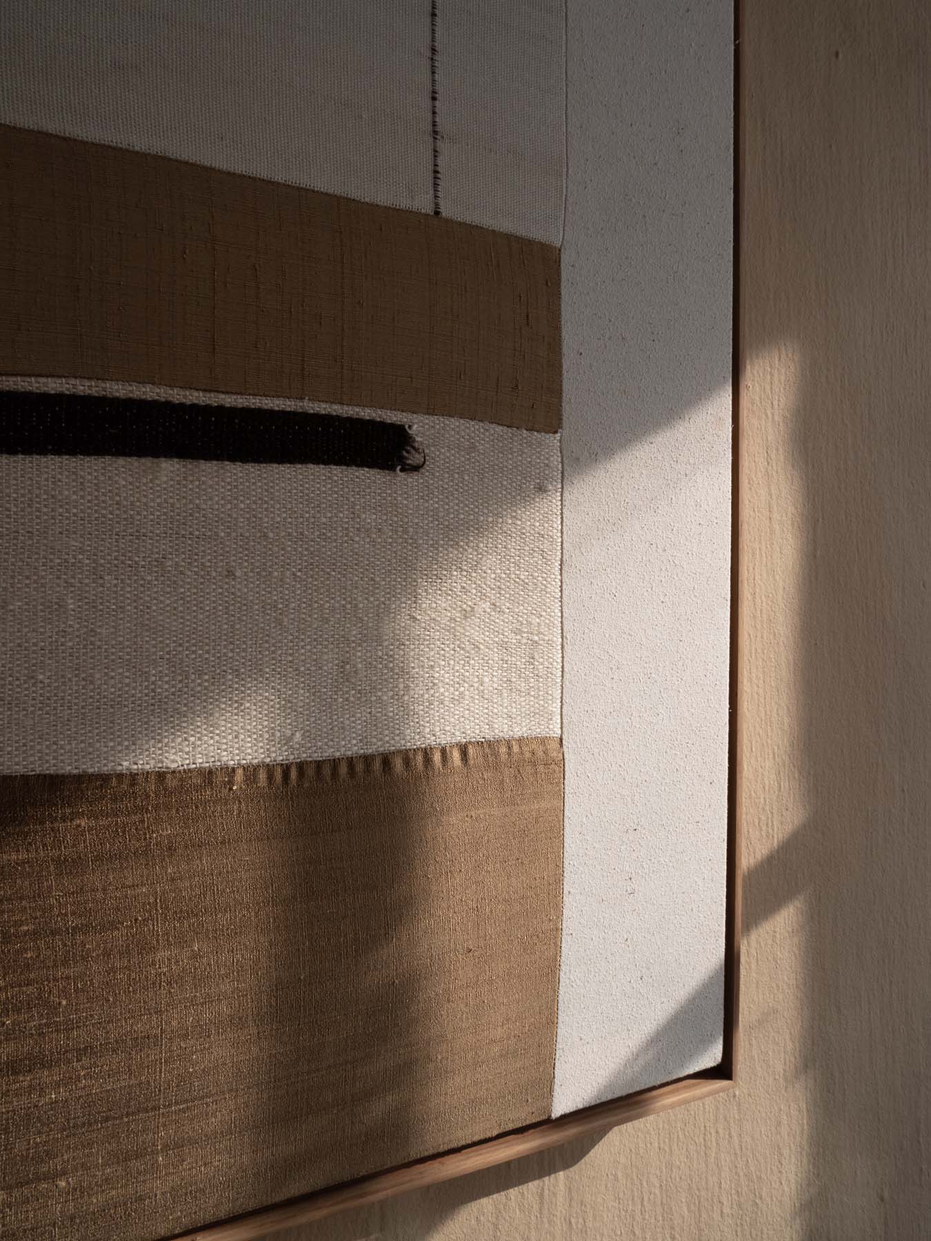 Original contemporary Artwork
Sustainably handcrafted Locally in our Cape Town Studio
Hand pieced dupion silk & linen silk blend, handwoven mohair & wool, stretched textile Wall Art