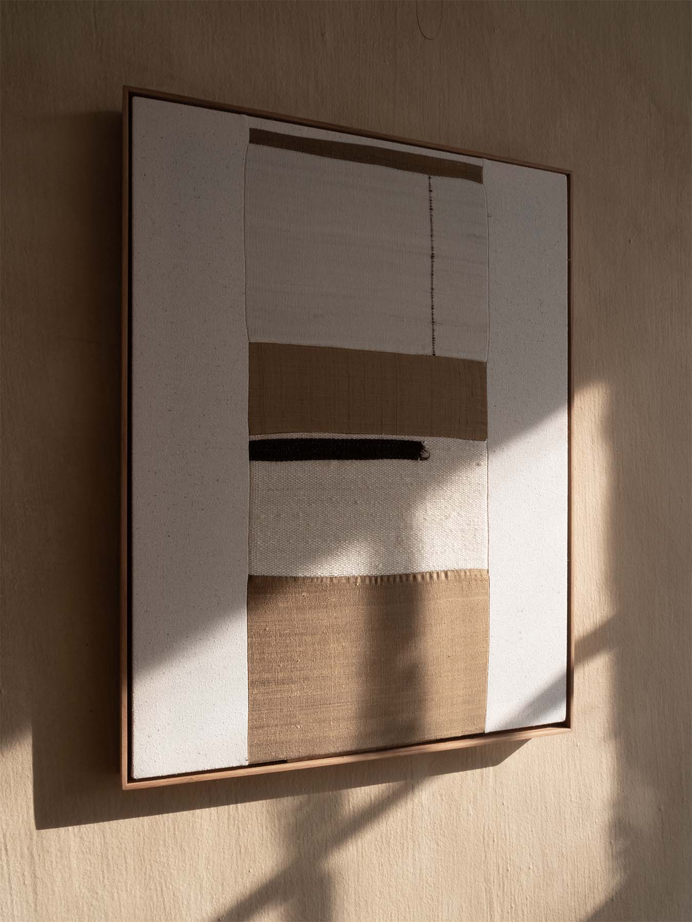 Original contemporary Artwork
Sustainably handcrafted Locally in our Cape Town Studio
Hand pieced dupion silk & linen silk blend, handwoven mohair & wool, stretched textile Wall Art