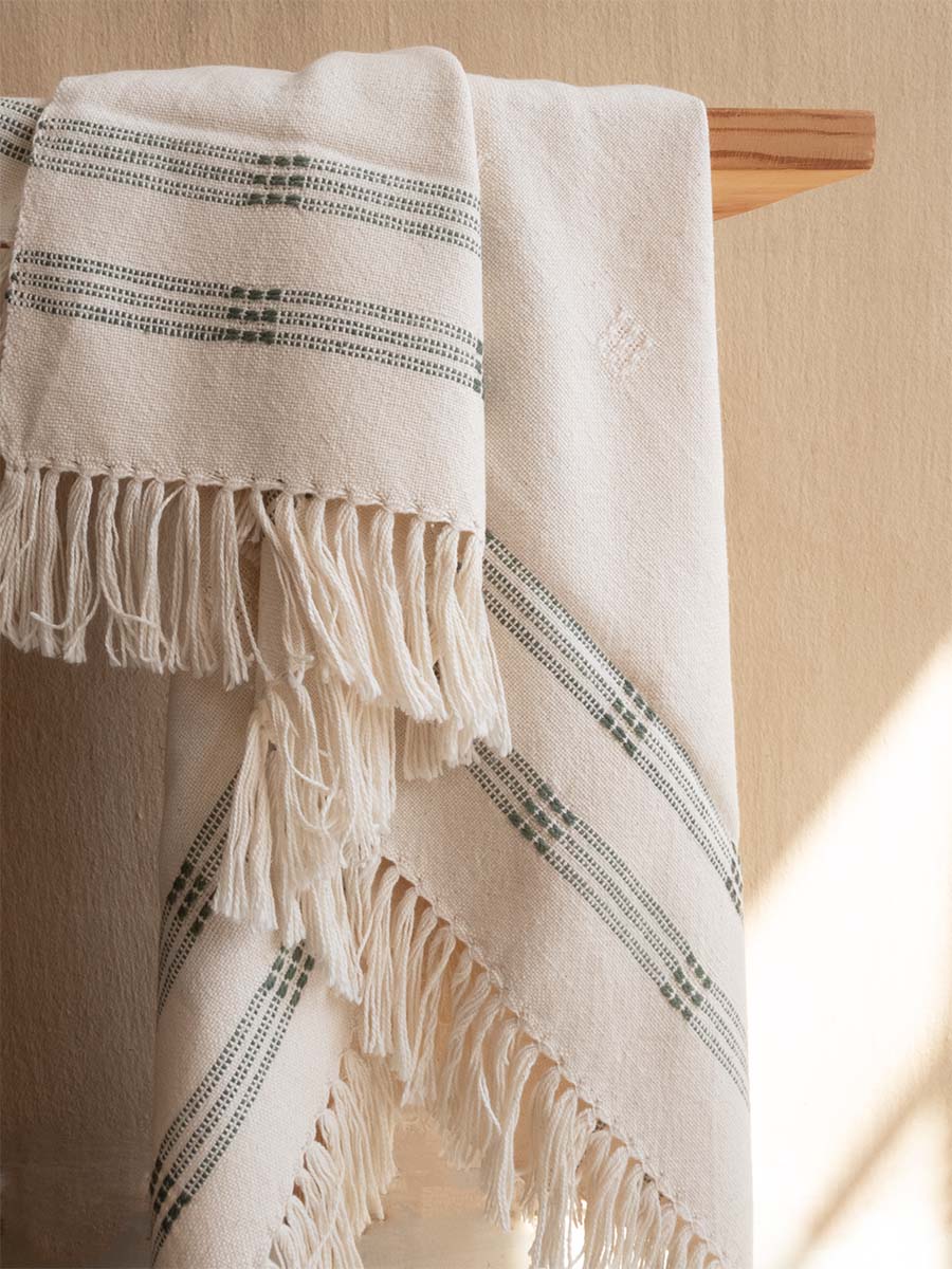 Cotton Baby blanket 
Uniquely handwoven in Cape Town using local natural fibres & traditional hand craft techniques